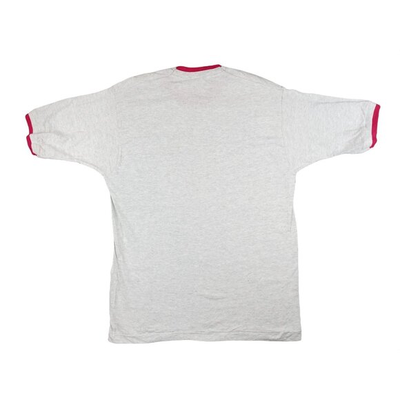 Vintage Fruit Of The Loom Ringer T Shirt Grey Pink New Men Large Single Stitch - Picture 2 of 10